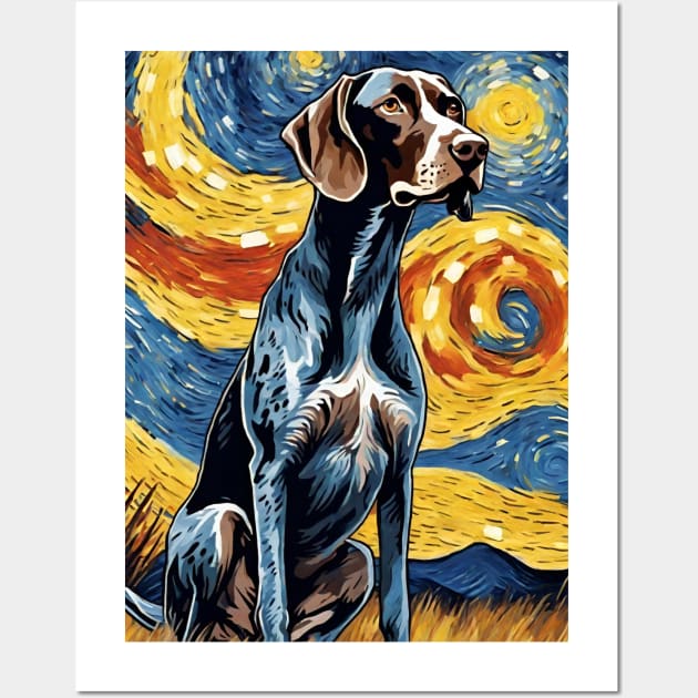 German Shorthaired Pointer Dog Breed Painting in a Van Gogh Starry Night Art Style Wall Art by Art-Jiyuu